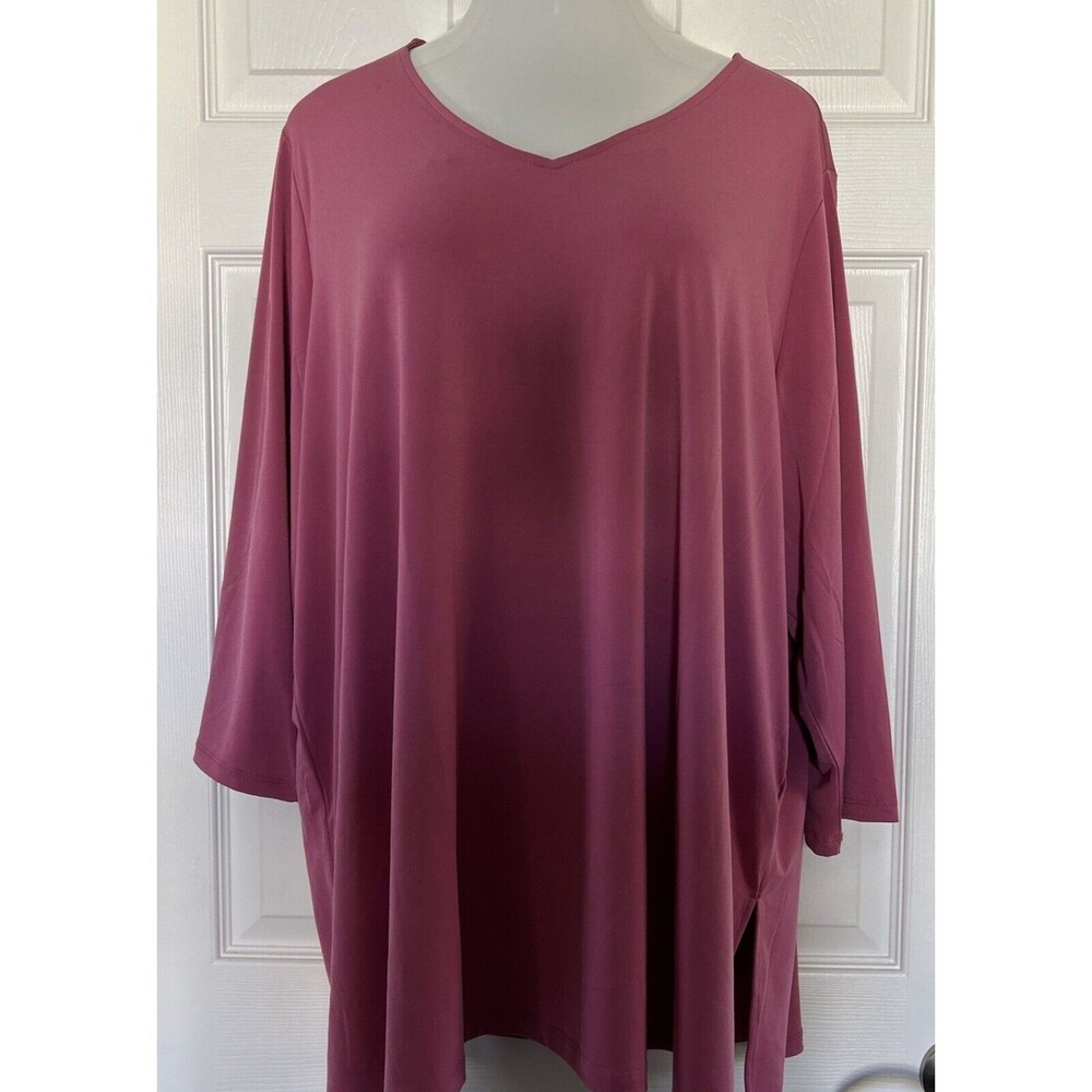 Susan Graver V Neck Top Liquid Knit Tunic Blouse Pink Plus Size Petite 1X